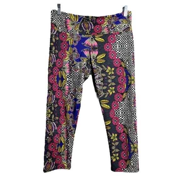 Onzie Pants Womens Medium Large Multicolored Koh Tao Floral Cropped Leggings Gym - Picture 1 of 8